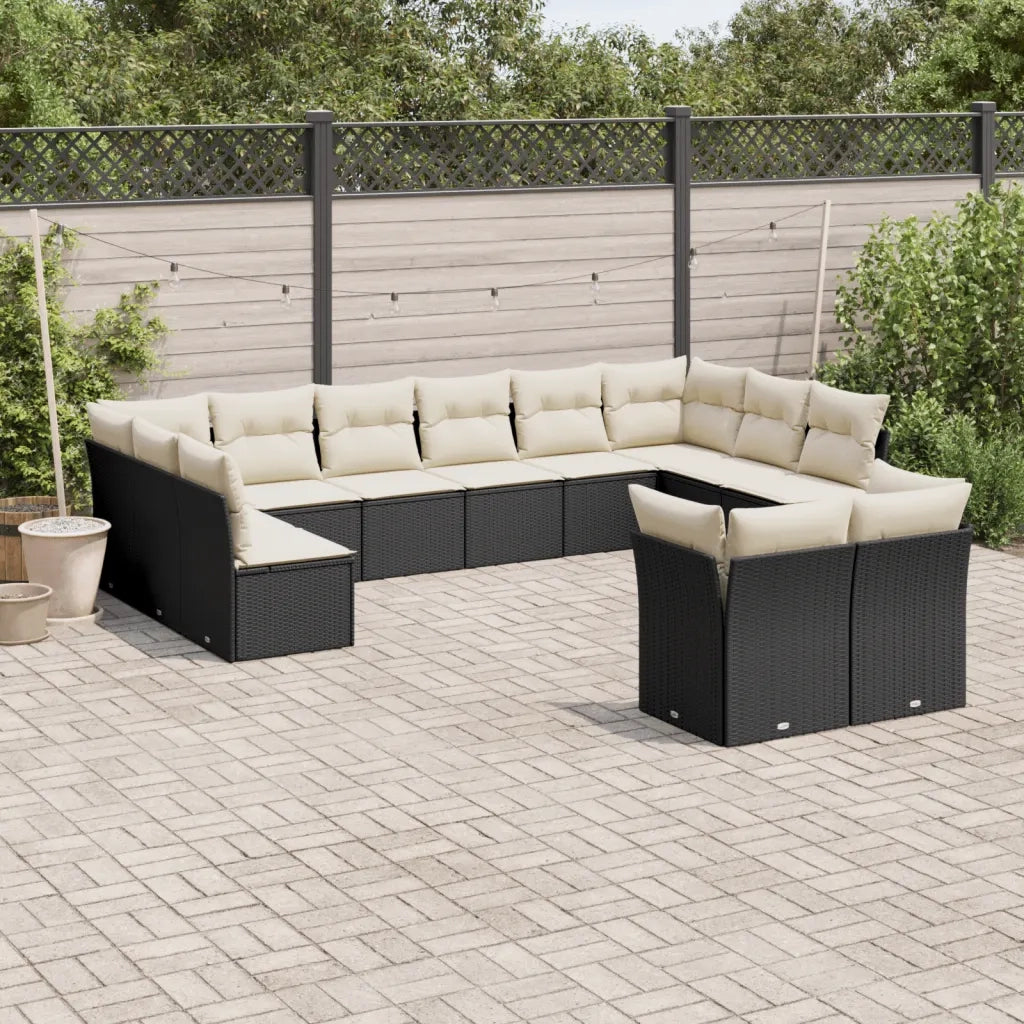Set Divani da Giardino 12 pz con Cuscini Nero in Polyrattan 3218426