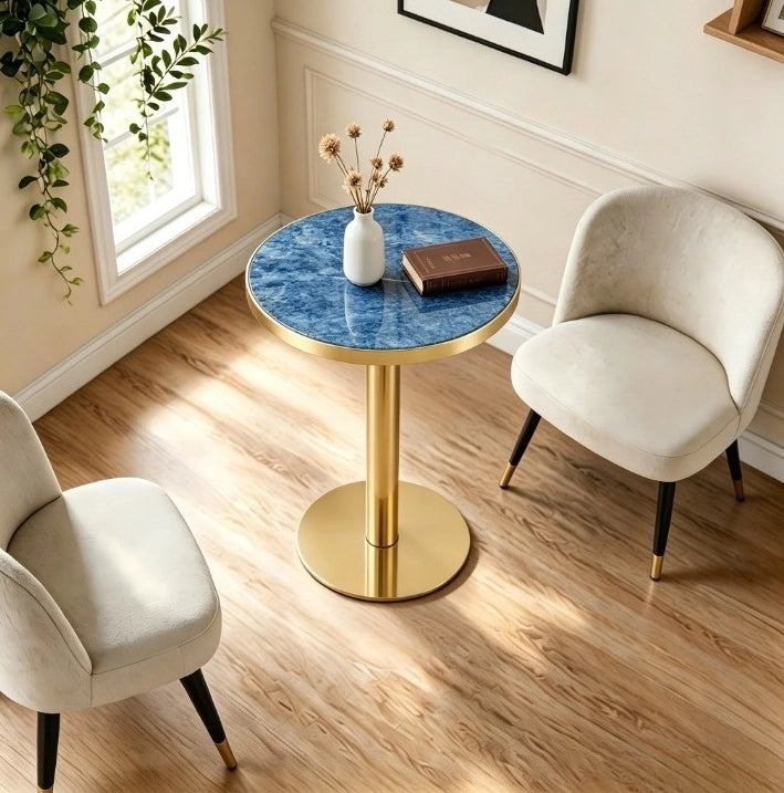 Tavolino rotondo effetto marmo ? 60 cm in MDF e metallo; blu