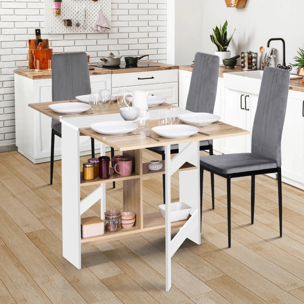 IDMarket - Consolle pieghevole EDI per 2-6 persone con contenitore in legno bianco e piano in faggio 150 x 80 cm