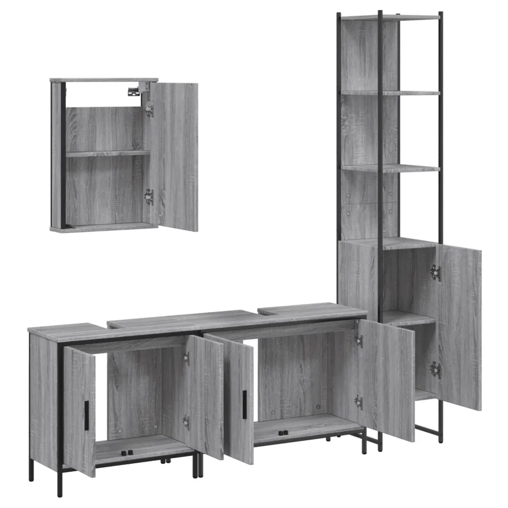 Set Mobili da Bagno | Armadio da bagno 4 pz Grigio Sonoma in Legno Multistrato