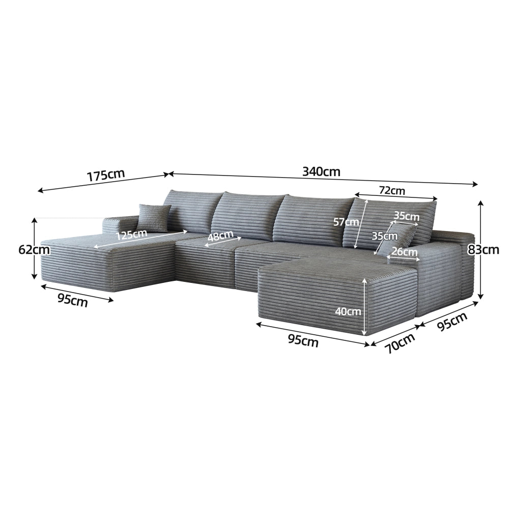 Divano modulare angolare - con seduta profonda e schiuma elastica - in tessuto grigio