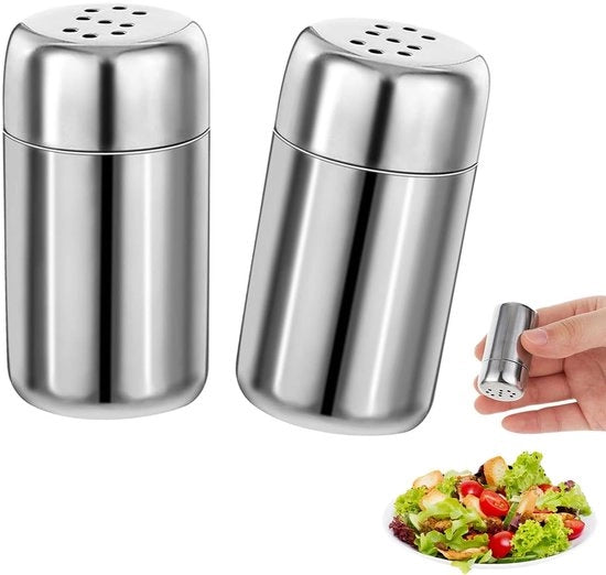 Set di miniatura per condimenti in acciaio inossidabile - 2 pezzi - 2,3 cm - Ideale per viaggi e campeggio - Shaker compattibile