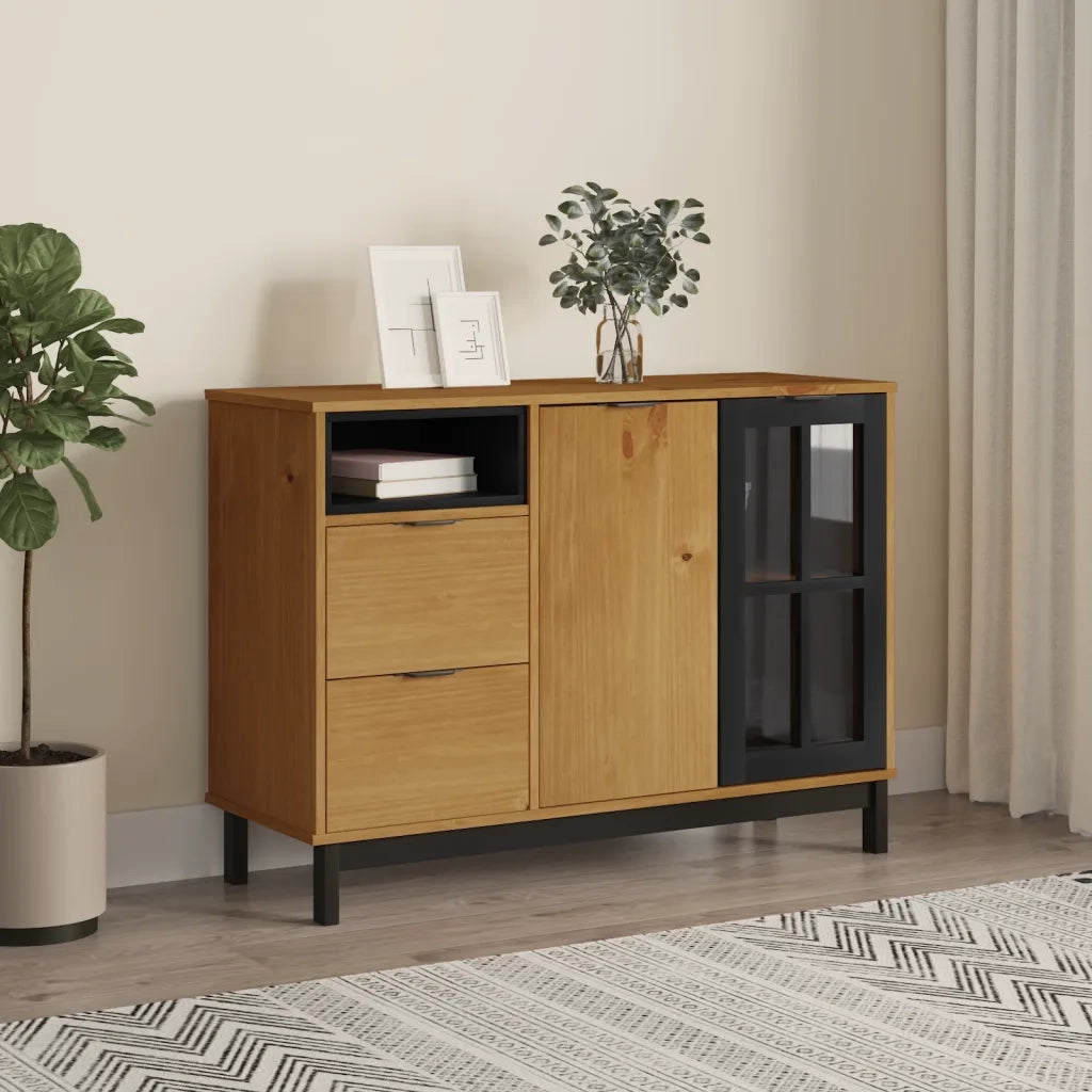 Credenza | Madia | Buffet da pranzo | Armadio da pranzo FLAM 110x40x80 cm Anta in Vetro Massello di Pino