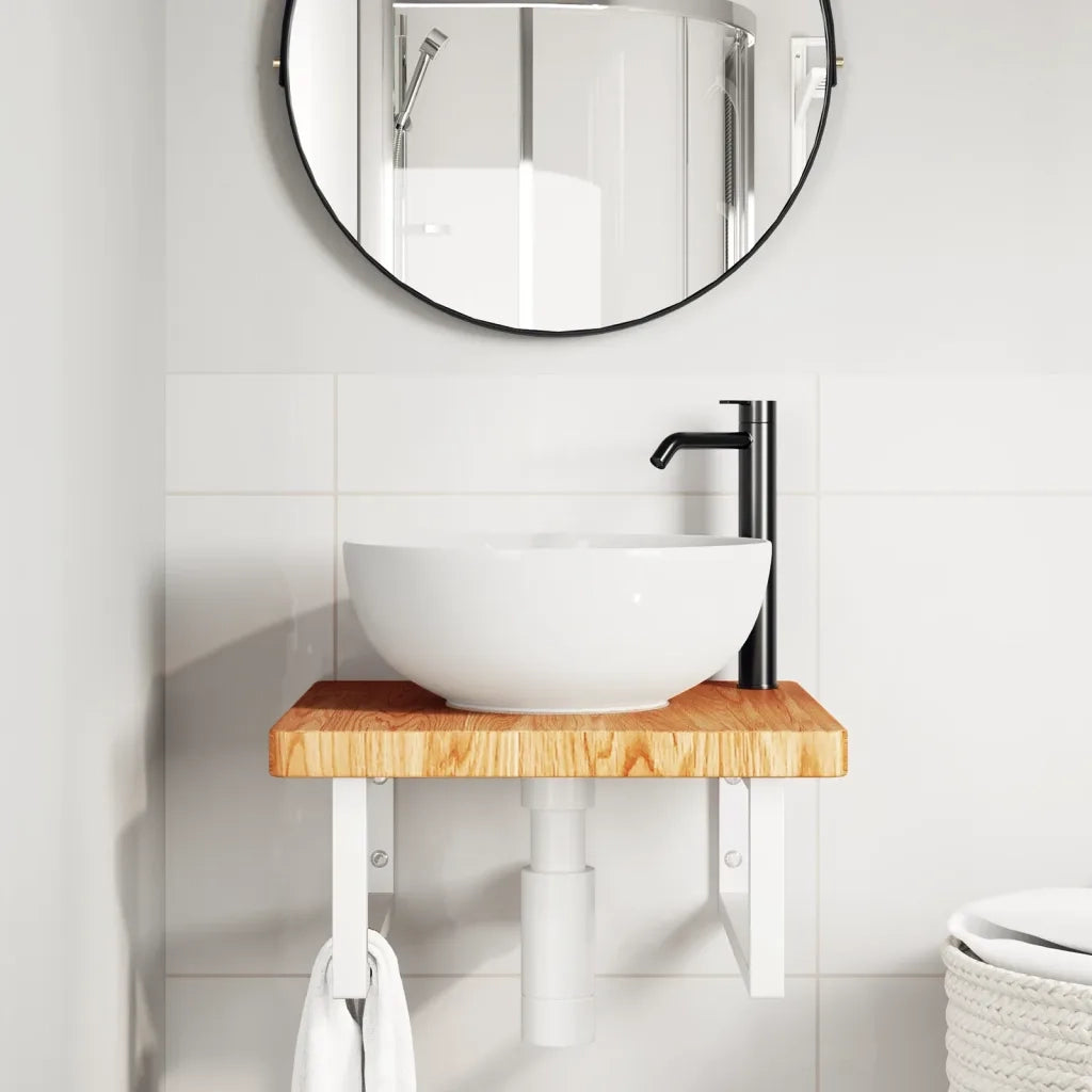 vidaXL Ripiano a Parete per Lavabo in Acciaio e Massello di Rovere