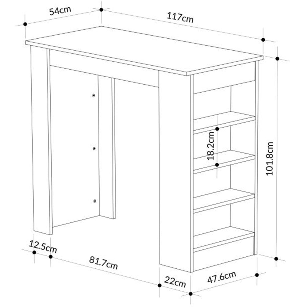 Tavolo da Bar con 4 Ripiani e Portaoggetti Bianco e Antracite 117x54x102 cm