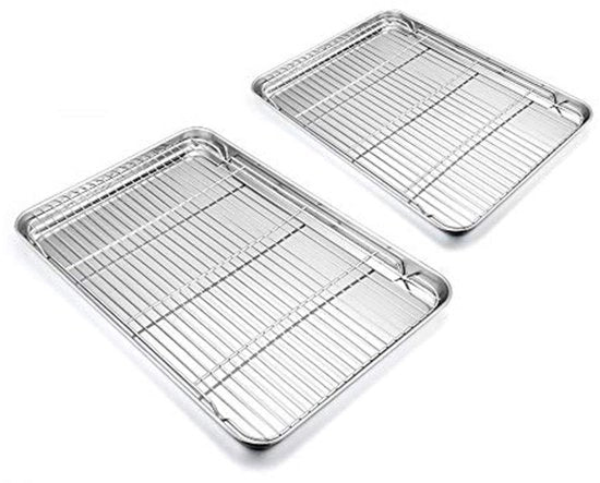 Set di 4 Piatti di Cottura in Acciaio Inossidabile con Griglia per Tarte e Grill - Adatto alla Lavastoviglie - Sostituzione Duratura e Salute