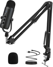 Microfono professionale - Microfono con manico - USB - Cancella rumore integrato - Gaming - con interruttore di silenzio, controllo eco, controllo volume, controllo studio, filtro di pop, manico di microfono