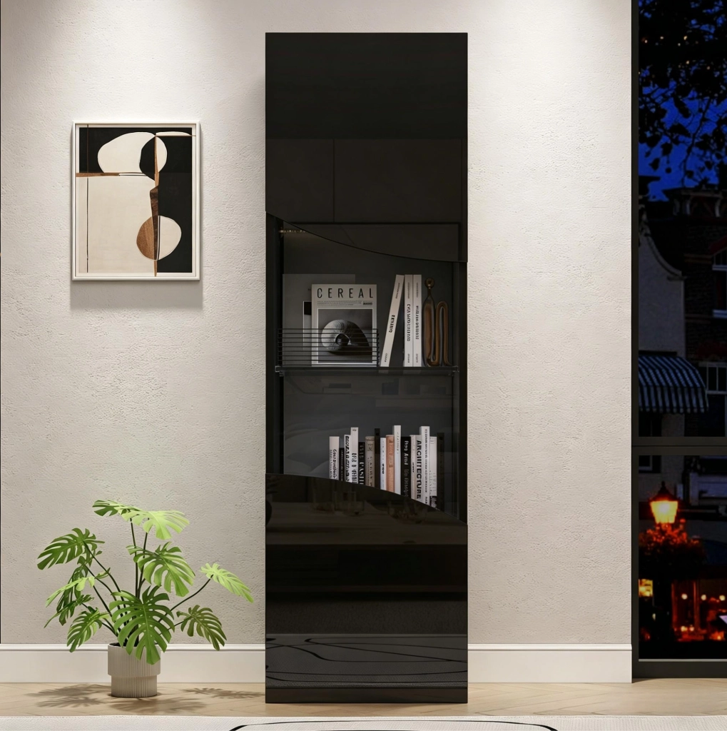 Vetrina alta con LED nera lucida 35x50x165 cm