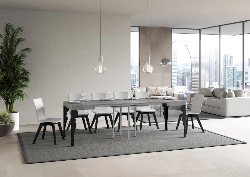 Tavolo allungabile 90x90/246 cm Paxor Cemento telaio Antracite