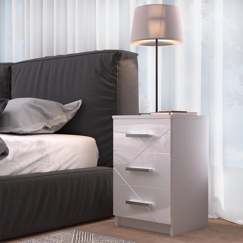 Comodini camera da letto Irma, Bianco, 35.5 x 66 cm, adatto per il posizionamento laterale accanto a letti boxspring