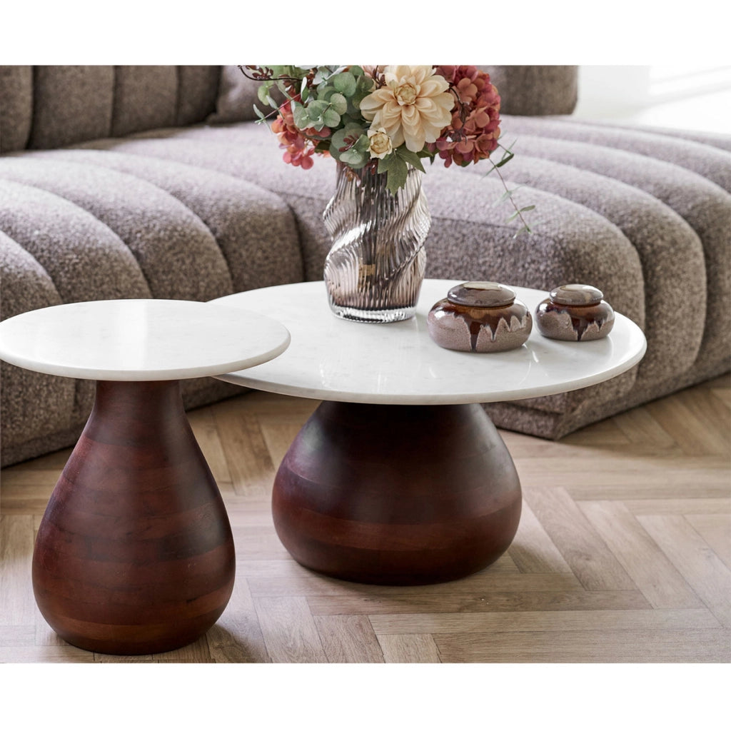 Tavolino da salotto Heide in legno di mango e marmo bianco ø70 cm