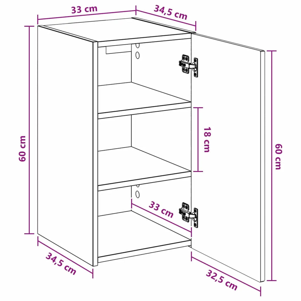 Mobiletto da Bagno a Muro Grigio Cemento 33 x 34,5 x 60 cm 890665
