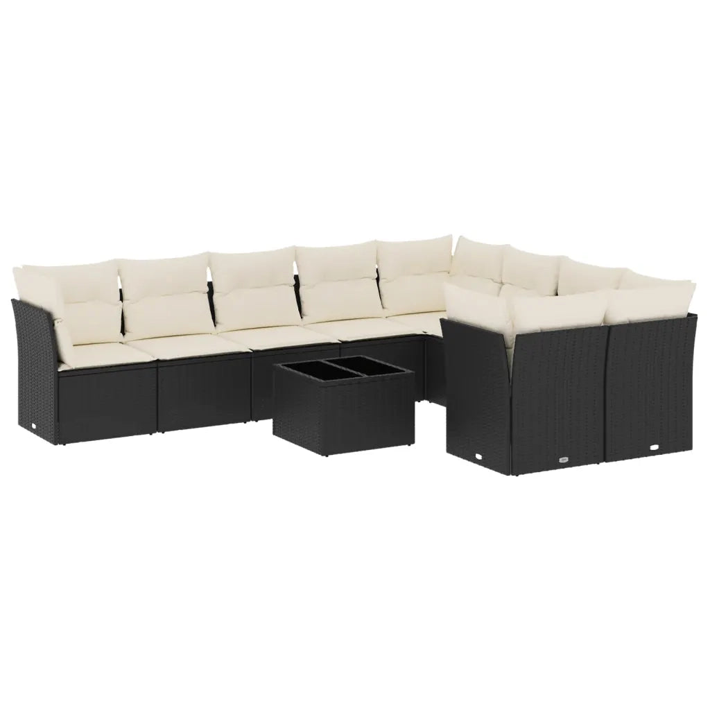 Set Divani da Giardino 10pz con Cuscini in Polyrattan Nero