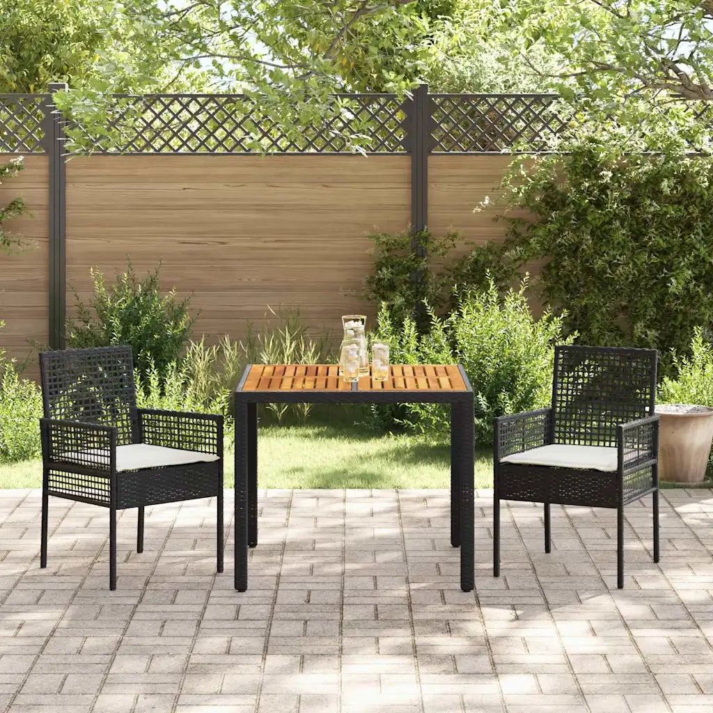 Set da Pranzo per Giardino 3 pcs Nero polyrattan 3334901