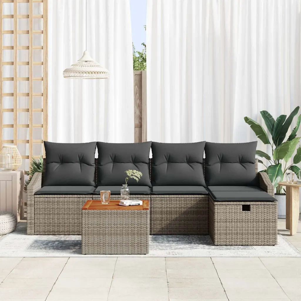 Set Divano da Giardino con cuscino 6 pcs Grigio Poly Rattan