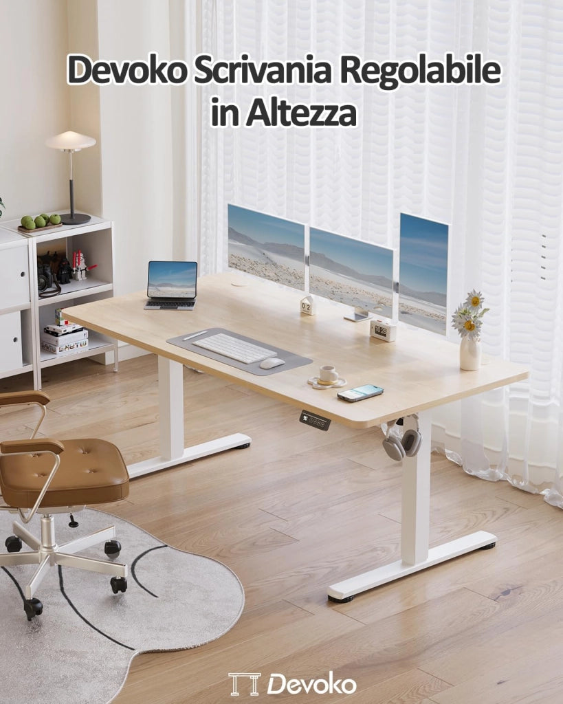 160x60 cm Scrivania Regolabile in Altezza, Elettrica per Lavoro in Piedi, Ufficio e Casa, Standing Desk Scrivania Studio in Casa con Piano Assemblato, Beige