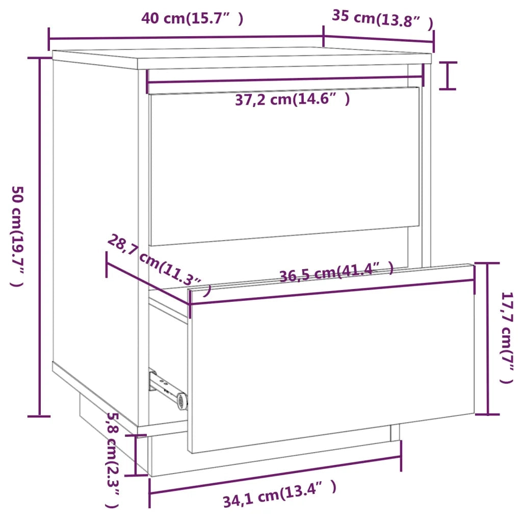 Comodino Bianco 40x35x50 cm in Legno Massello di Pino 813317