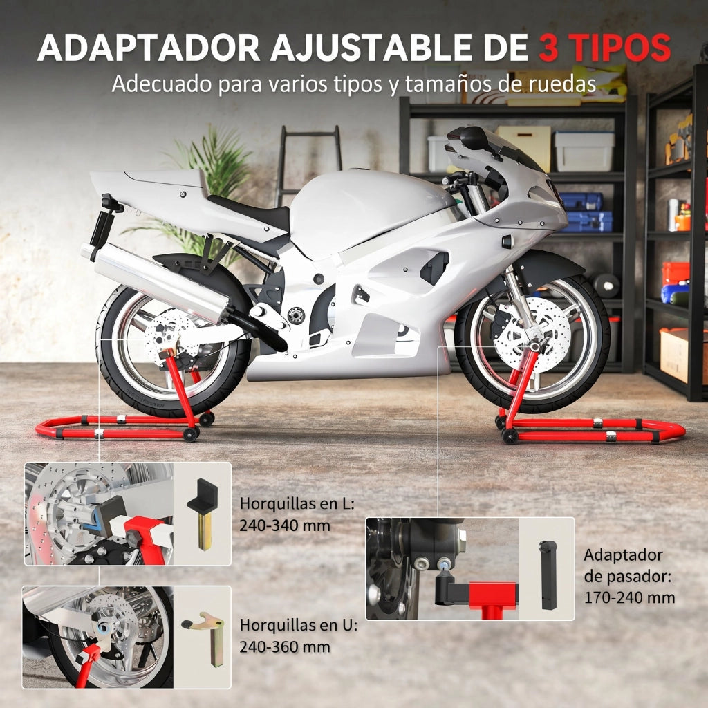 Supporto Ruota Moto Anteriore e Posteriore ¨C zephmum ¨C Convertibile, Carico 390 kg con Adattatori a U e L