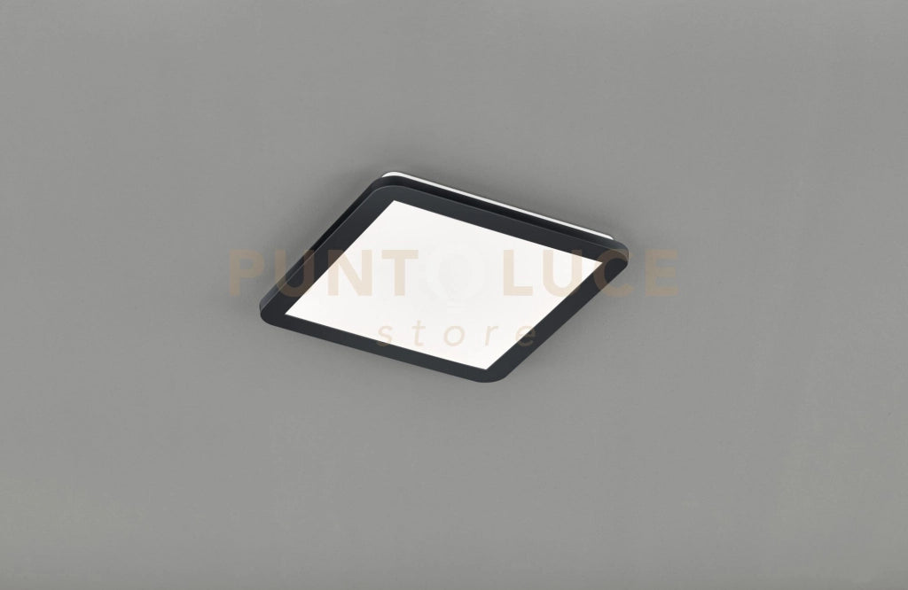 CAMILLUS PLAFONIERA LED QUADRATA METALLO NERO OPACO CON FUNZIONE DIMMERABILITA' CON NORMALE INTERRUTTORE A PARETE IP44 L. 30CMX30CM LED 16W · 1x 1900lm, 3000K