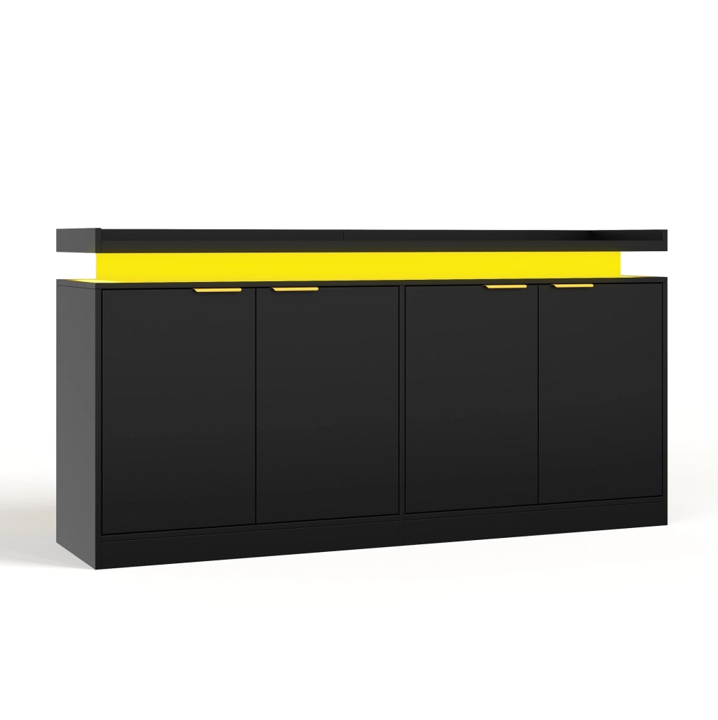 Credenza cucina con LED RGB; 160x39x83 cm; MDF; nera