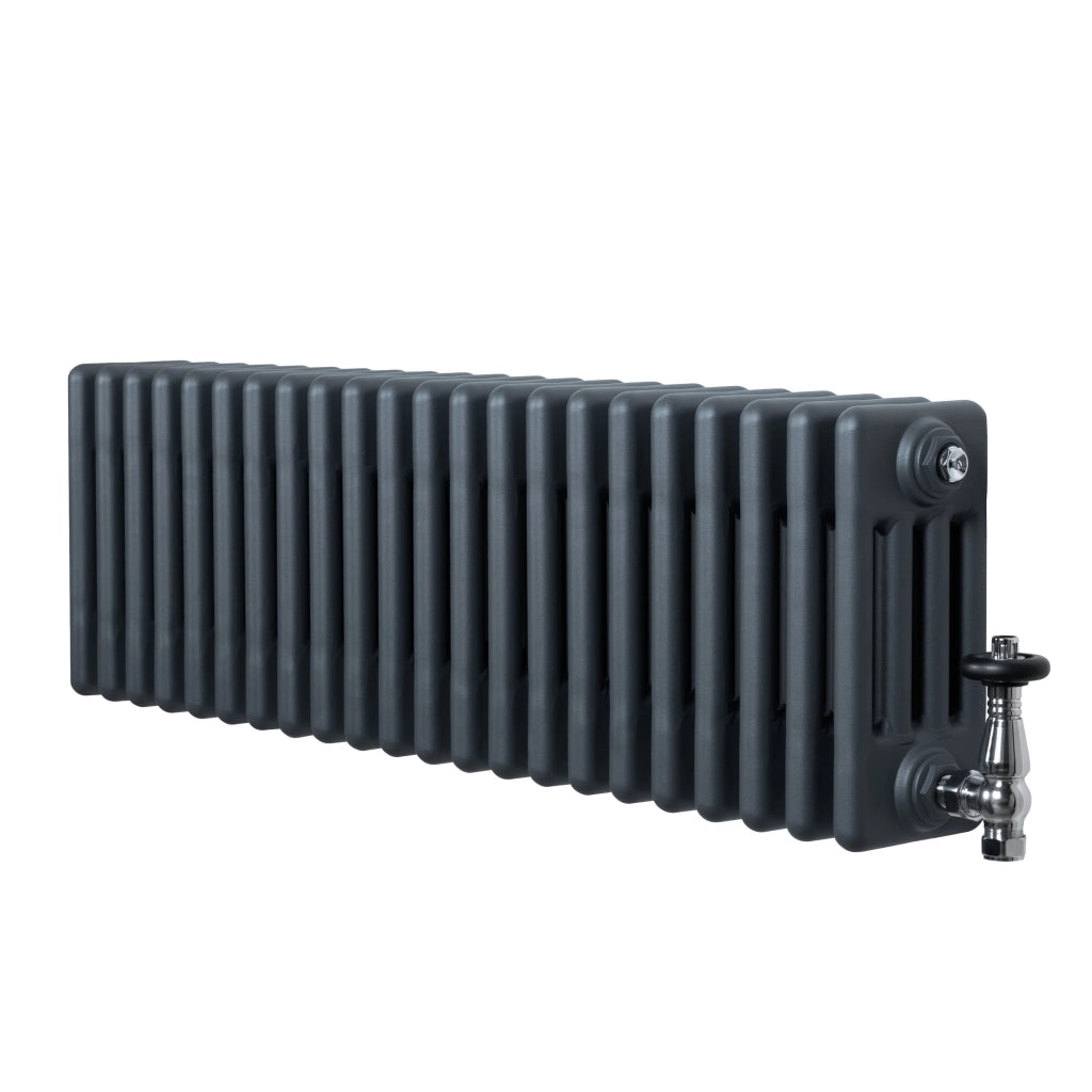 Radiatore Tradizionale 4 Colonne Orizzontale Antracite & Valvole 300 x 1010 mm