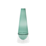 Vaso Conosfera 100 in vetro borosilicato soffiato a mano, design elegante color verde lago, tecnica incalmo per un complemento d'arredo unico