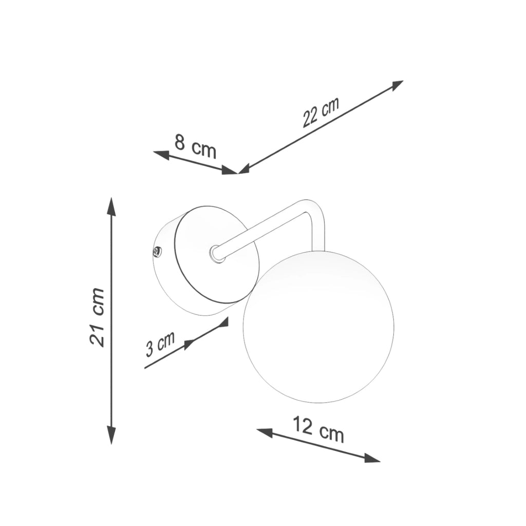 Applique nera metallo vetro sfera bianca G9 KOSMOS