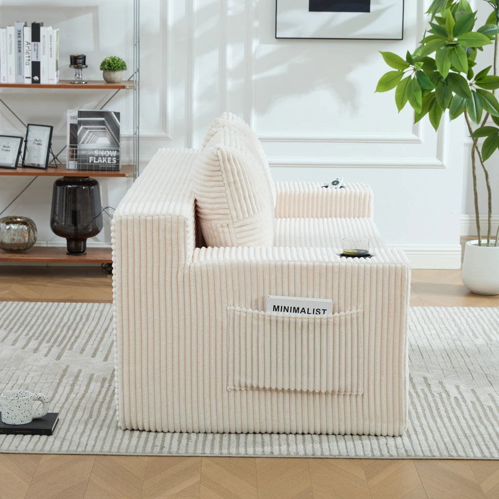 DIVANO MODULARE 2 POSTI 172x87x64 cm Beige in velluto a coste