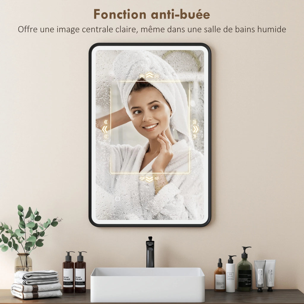 Specchio da Bagno LED Antifog 3 Colori Dimmerabile ¨C Minimal ¨C Nero 90x60 cm