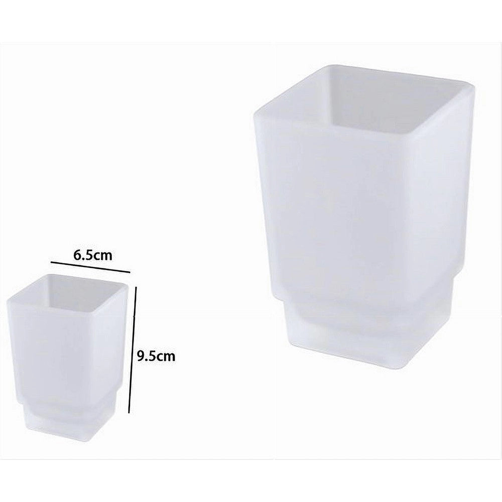 Trade Shop - Bicchiere Ricambio Porta Spazzolino In Vetro Cubo Satinato Bagno Accessori 87263 -