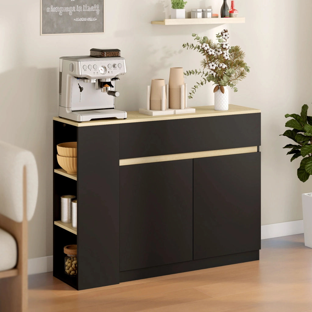 Armadio da Cucina con 2 Cassetti e 3 Ripiani Aperti ¨C Zephmum ¨C Nero 110x29.5x82 cm