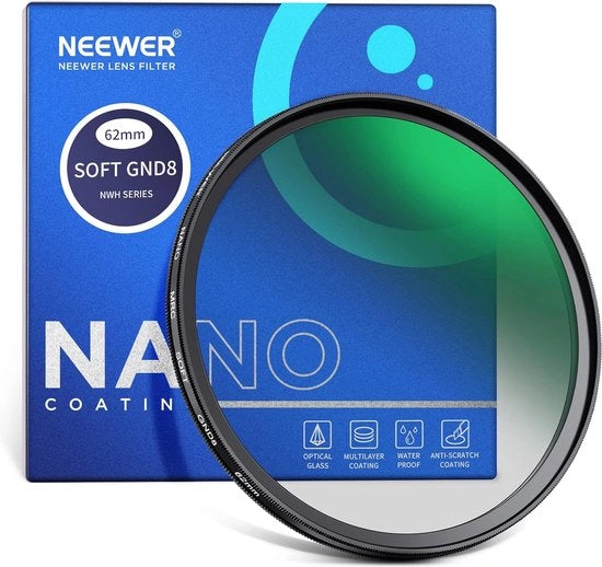 62mm Filtro di Neutralizzazione HD con Dichiarata Neutrale Dichiarata Densità 8, 3 Stop (0,9) con Trattamento a Nanoceramica, 30 Strati, Impermeabile all'Acqua, Resistente alle Marcature, Anti-Riflesso