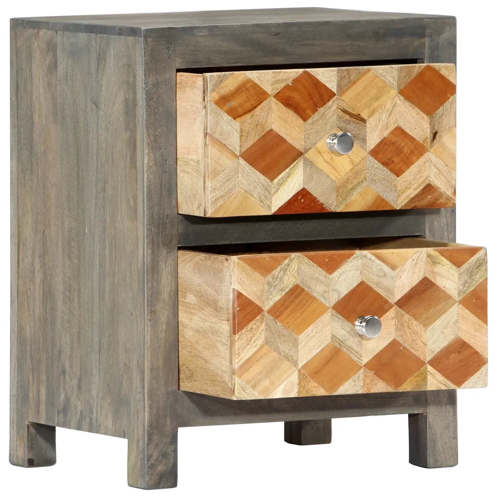 Comodino Grigio 40x30x50 cm in Legno Massello di Mango 282734