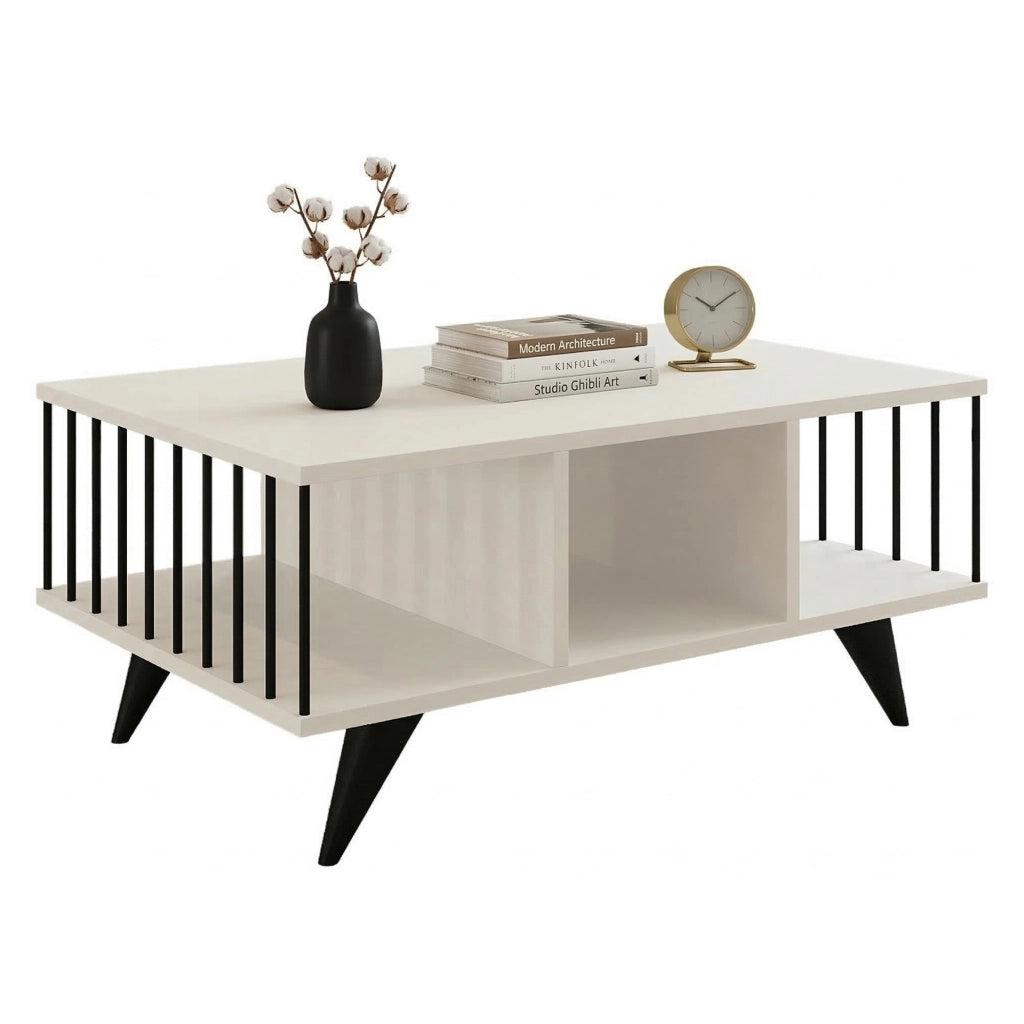 Dogliani, Tavolino da Salotto con Piedini, 90x60x40h cm Bianco