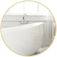 Specchio Rotondo da Bagno con Superficie Antiurto, in Vetro e Acciaio, Ø70x2.5 cm, color Oro