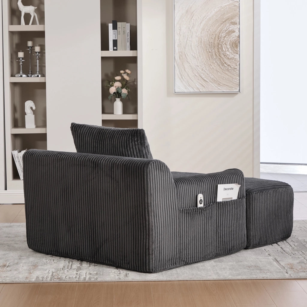 OKWISH Poltrona con Poggiapiedi, Seduta Profonda con Tasche Laterali, Design Minimalista, Velluto a Coste Grigio Scuro