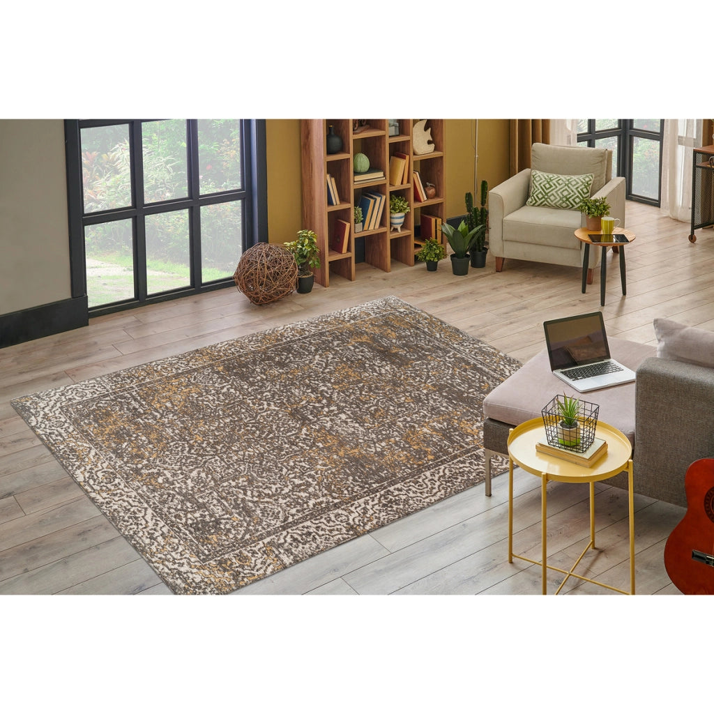Tappeto Davis Beige in poliestere con design orientale