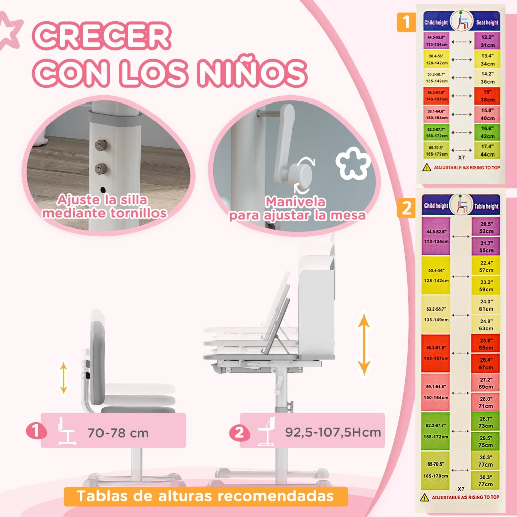 Scrivania e Sedia per Bambini Regolabile in Altezza ¨C zephmum ¨C Grigio 80x55x107,5 cm