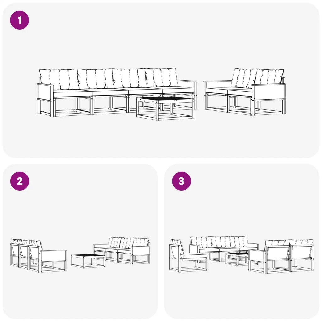 Set di divani da esterno con cuscino 7 pcs Naturale e Crema