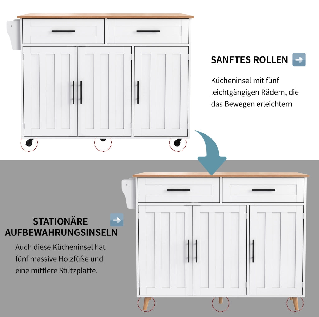 Carrello da cucina bianco con piano ribaltabile