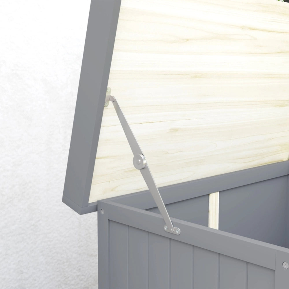 Mobile da giardino in legno con piano di lavoro, doppia funzione, ante doppie, grigio