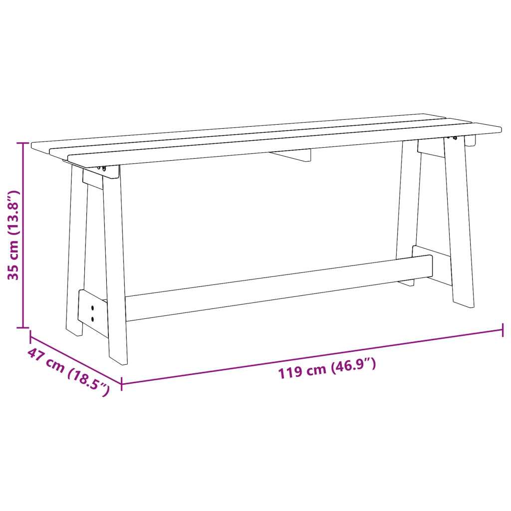 Panchina da esterno 119x35x47 cm in legno massello di pino