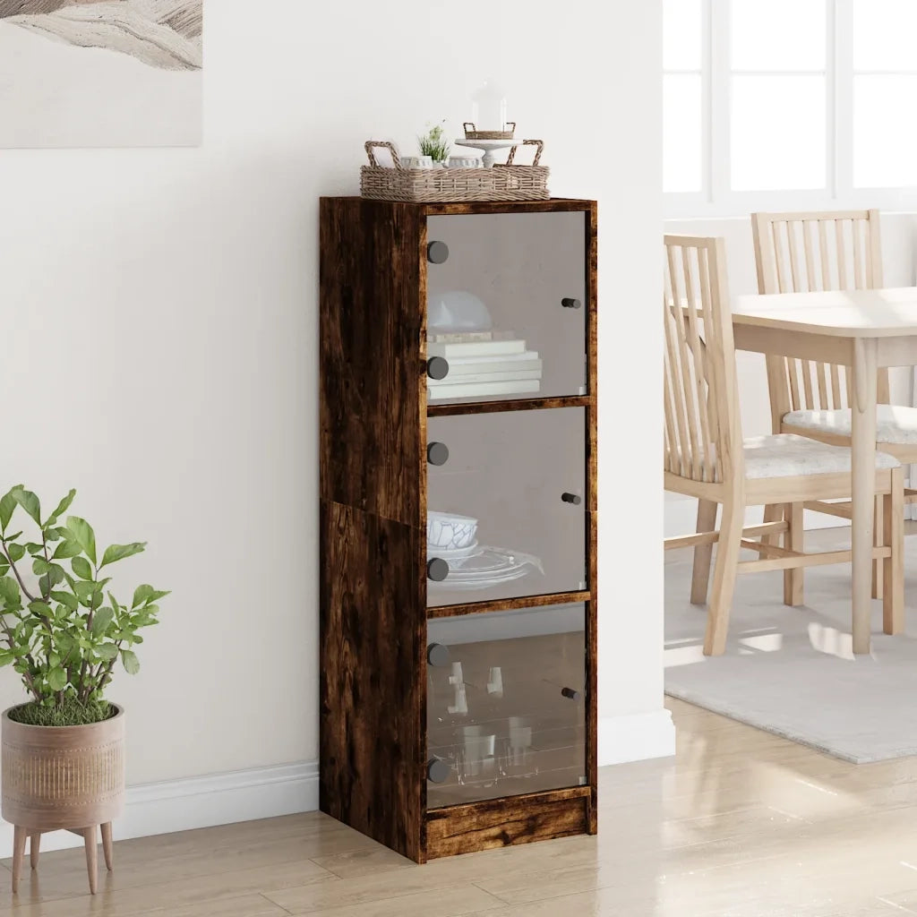 Credenza con Ante in Vetro Rovere Fumo 35x37x109 cm 836389