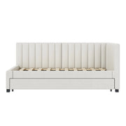 Letto singolo 90×200 cm imbottito estraibile con rete; senza materasso; velluto; beige