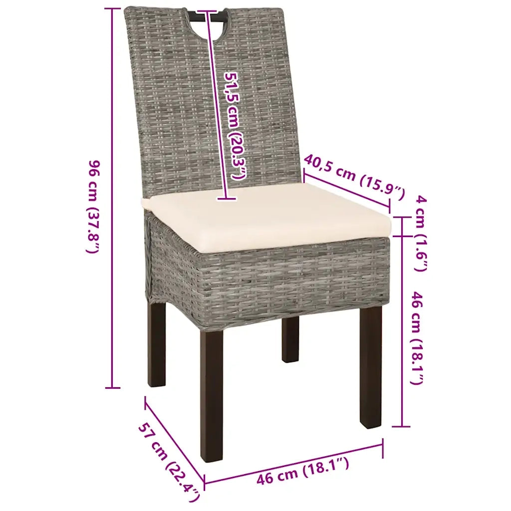 Sedie Sala da Pranzo 4 pz in Rattan Kubu e Legno di Mango cod mxl 23887