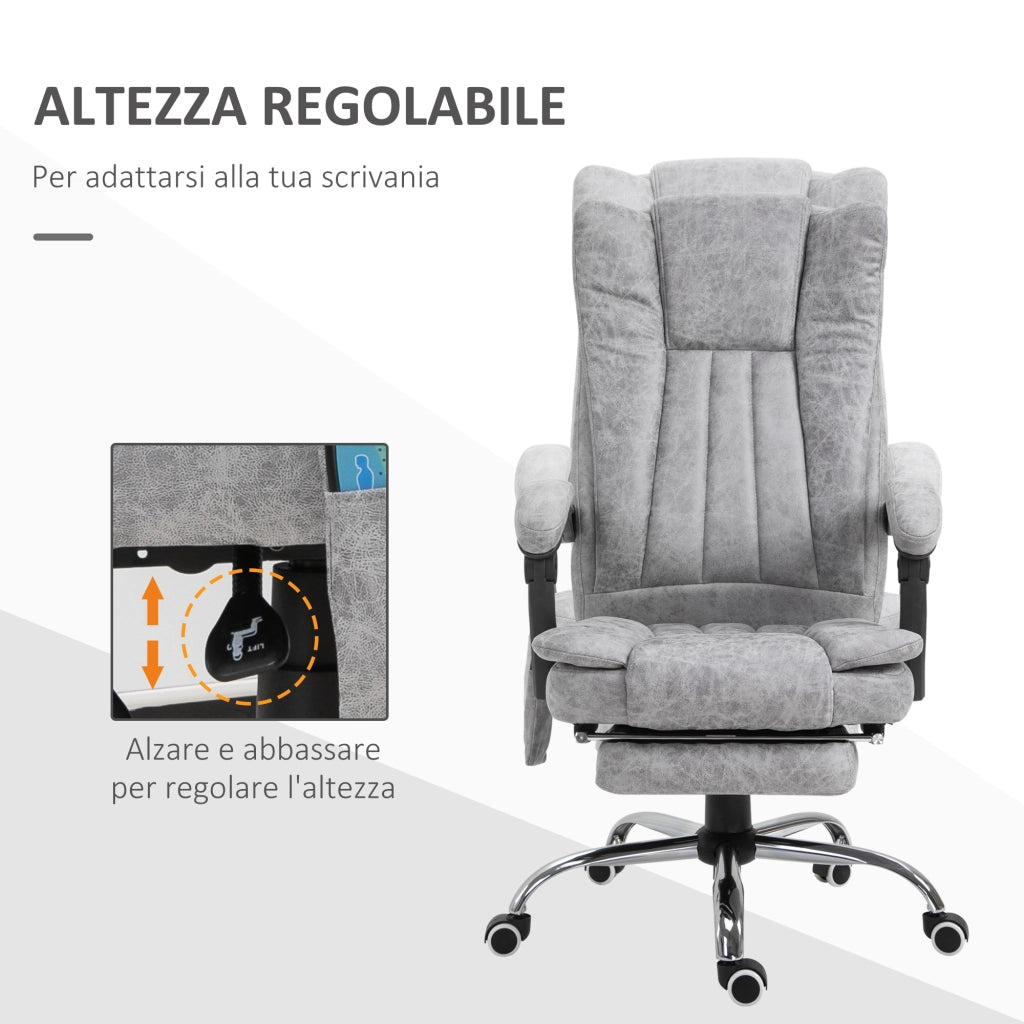 EasyComfort Sedia da Ufficio Massaggiante e Riscaldante ad Altezza Regolabile, Poltrona con Poggiapiedi, Sedia Ergonomica in Microfibra, 62x70x113-120 cm, Grigio