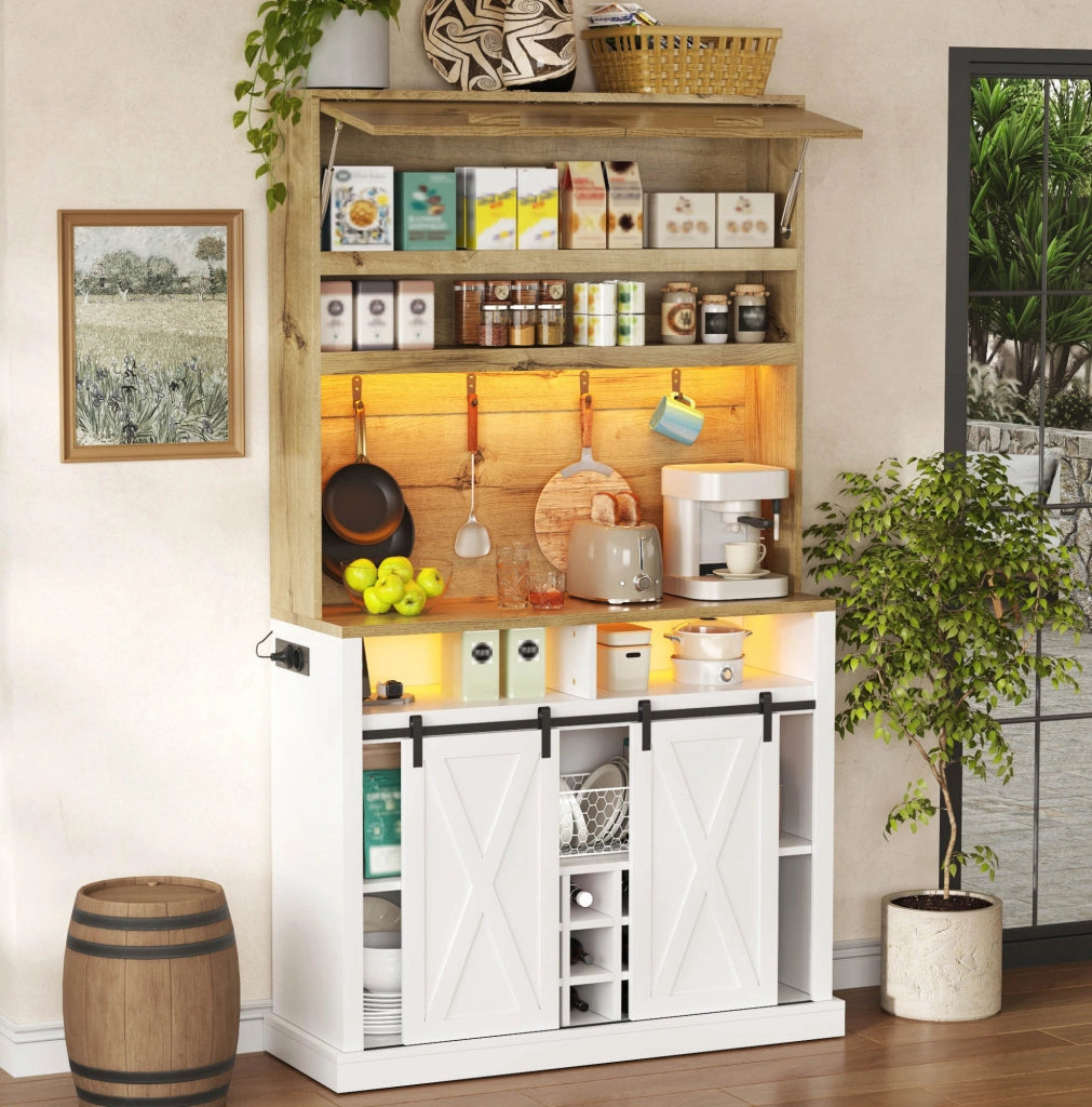 Mobile cucina alto con vetrina, LED RGB e ripiani, 110 x 40 x 191 cm
