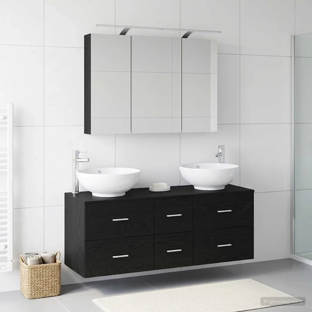 Set di mobili per il bagno 4 pcs Rovere Nero 3406976