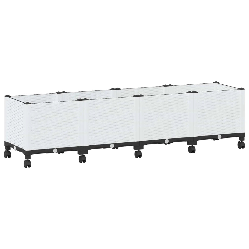 Vaso da Giardino con Ruote Bianco 160 x 40 x 48 cm PP 3423137