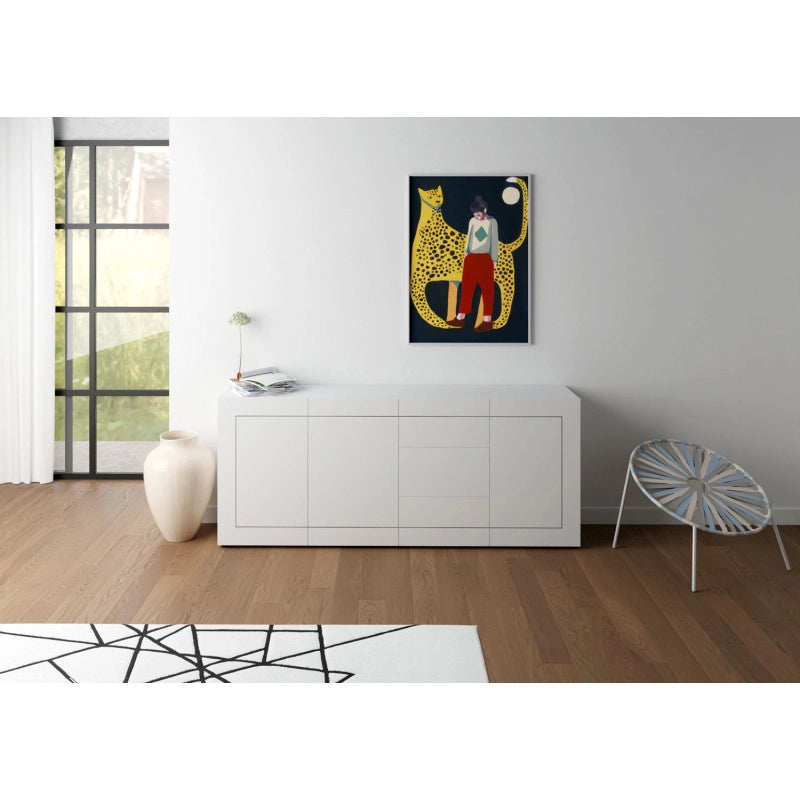 Madia moderna 3 ante/3 cassetti 200x40x83,5 cm Elios - Bianco Lucido